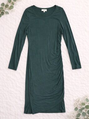 Urban Daizy Green Ruched Dress Long Sleeve Bodycon Midi Large